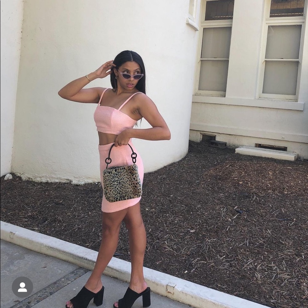 Pink tweed 2 piece crop set